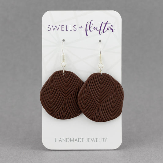 Irregular Circle Drop Earrings • Brown Textured Arches