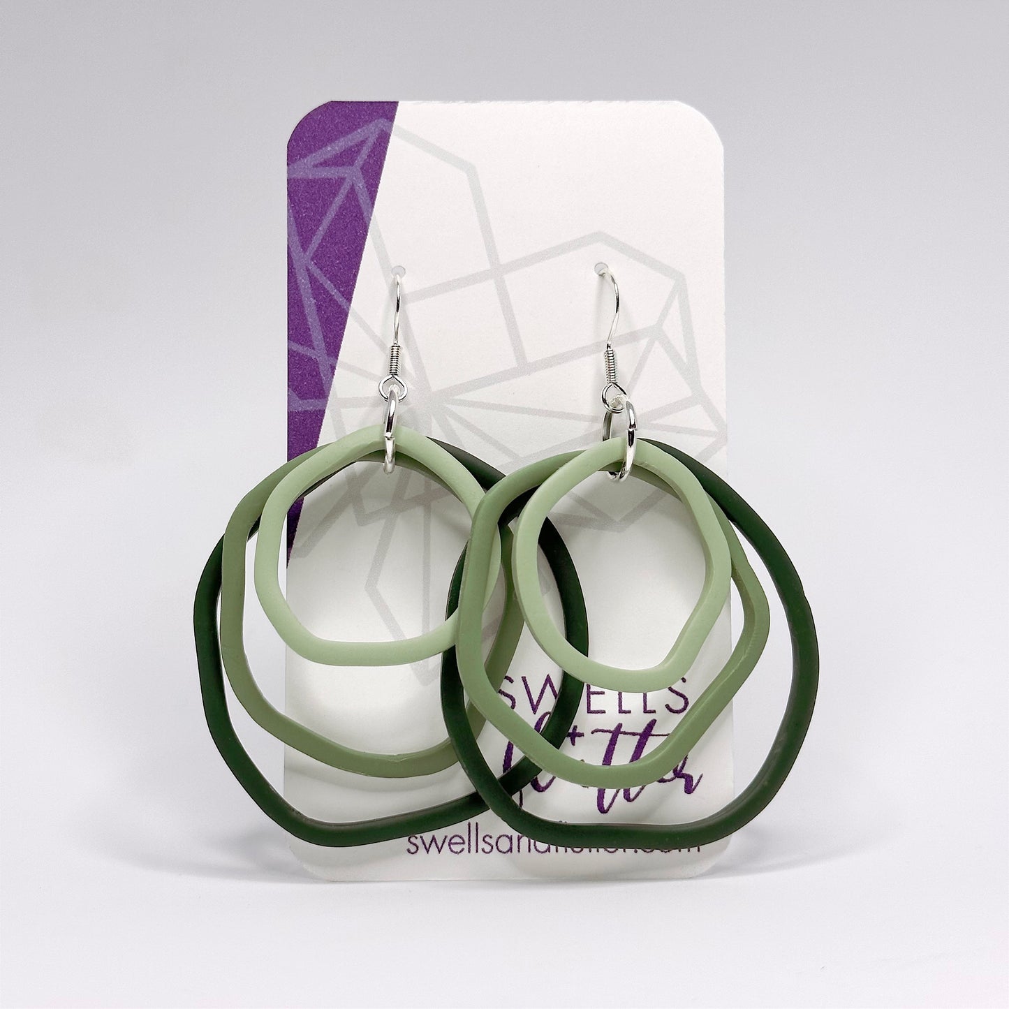 Layered Hoop Drop Earrings • Greens