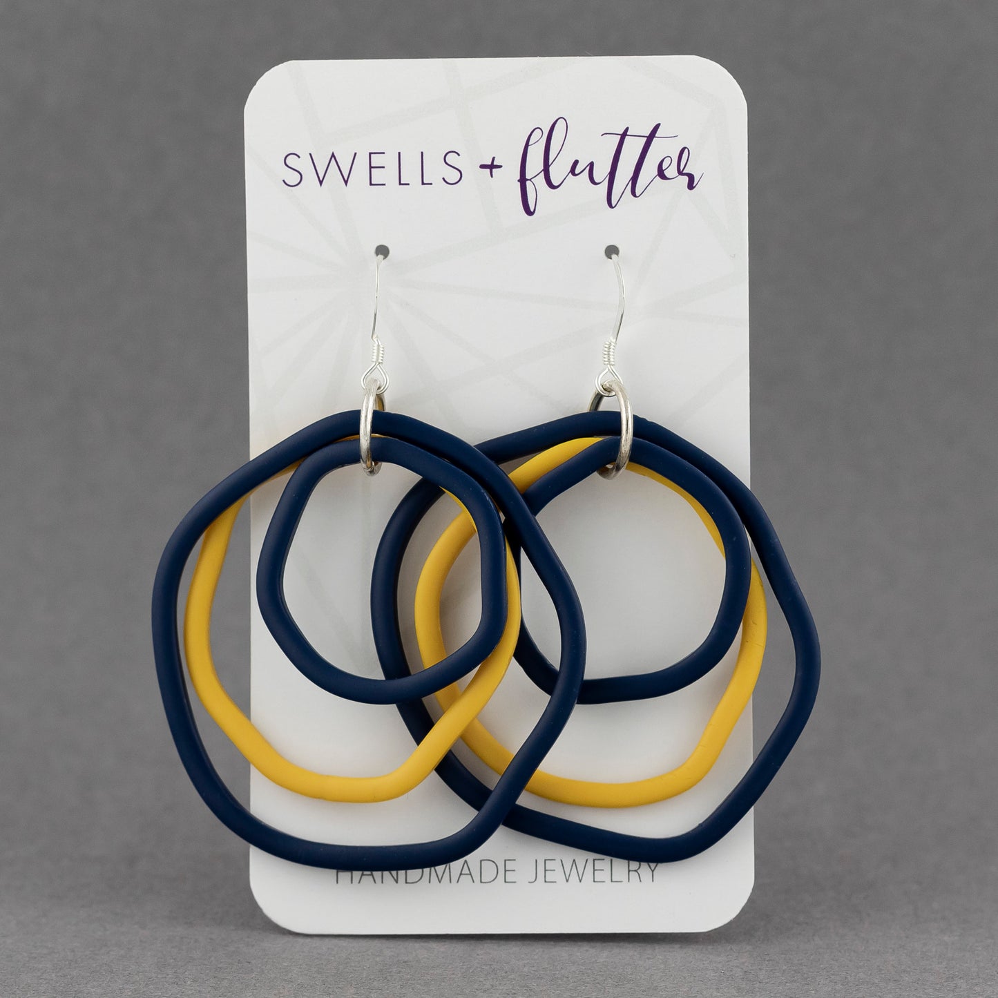 Layered Hoop Drop Earrings • Navy & Yellow