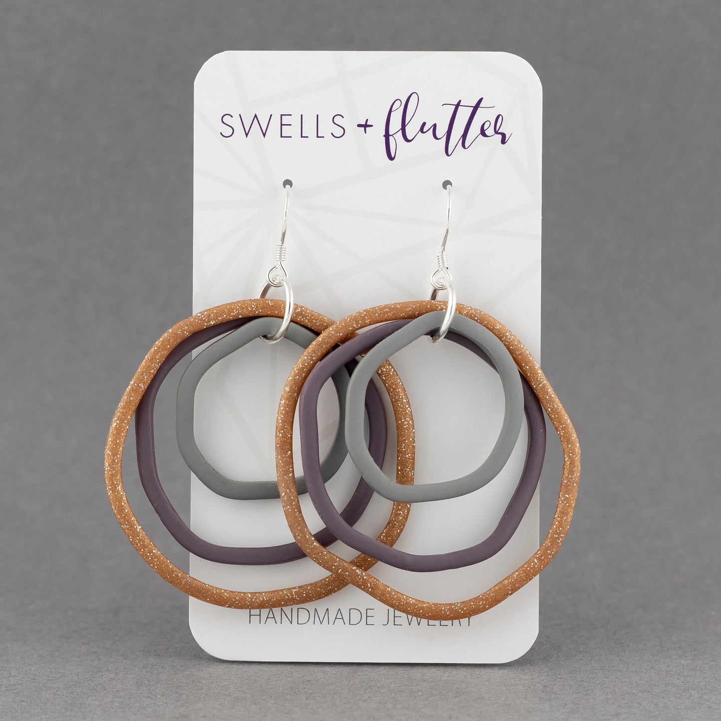 Layered Hoop Drop Earrings • Purple & Rose Gold Sparkle