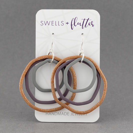 Layered Hoop Drop Earrings • Purple & Rose Gold Sparkle