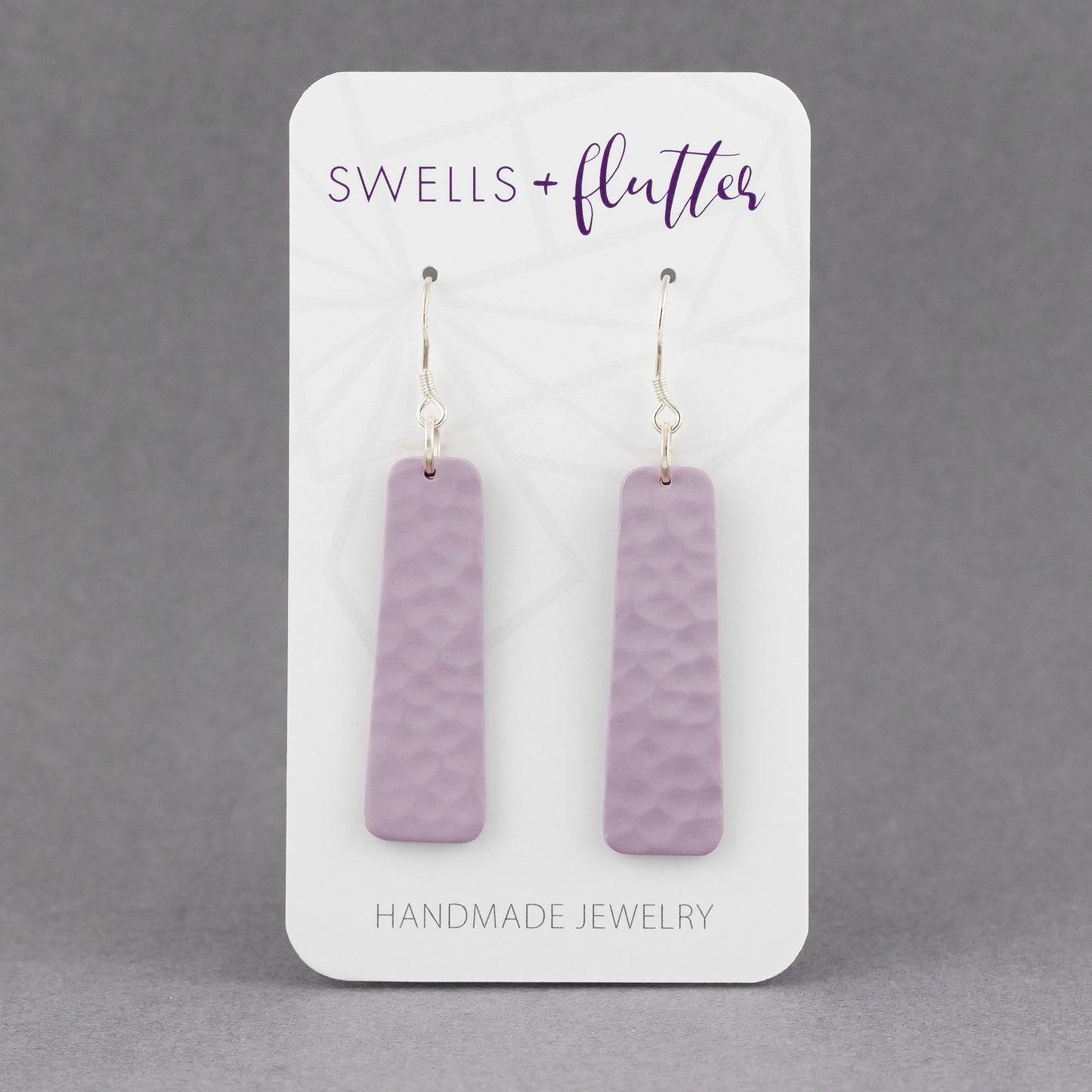 Long Bar Drop Earrings • Hammered Texture Soft Purple