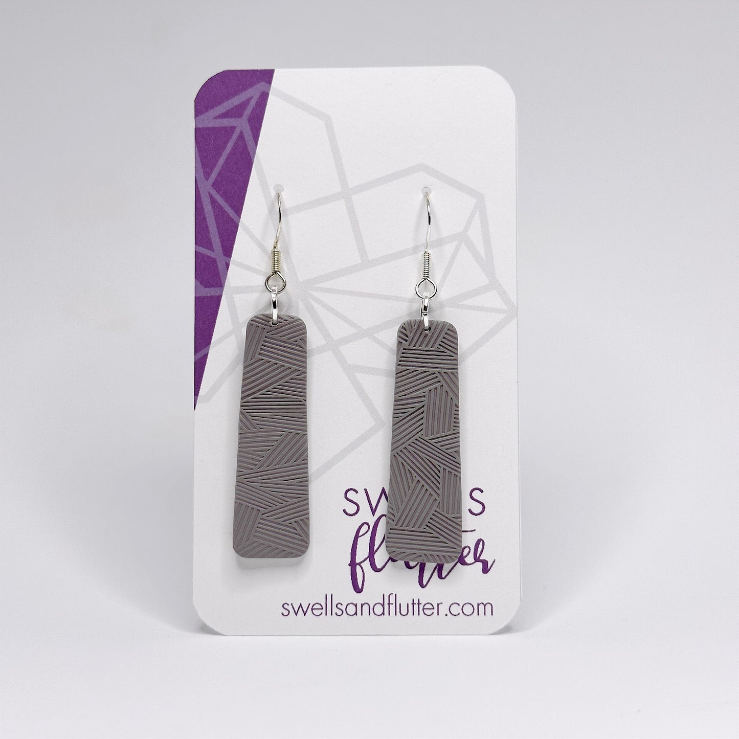 Long Bar Drop Earrings • Textured Angles Gray