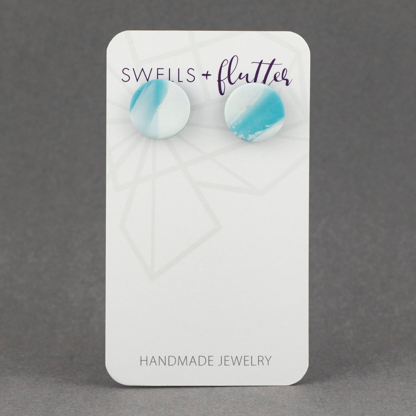 Marbled Teal Blue Circle Stud Earrings