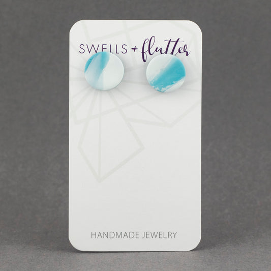 Marbled Teal Blue Circle Stud Earrings
