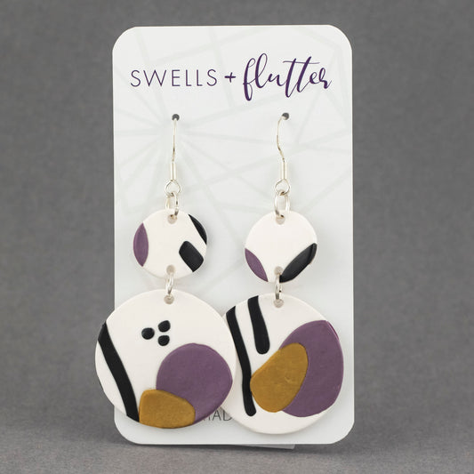 Mod Double Drop Earrings • Purple & Mustard