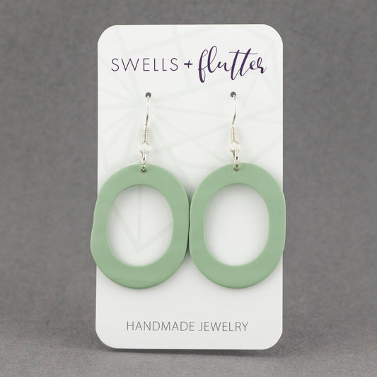 Oval Hoop Drop Earrings • Soft Green