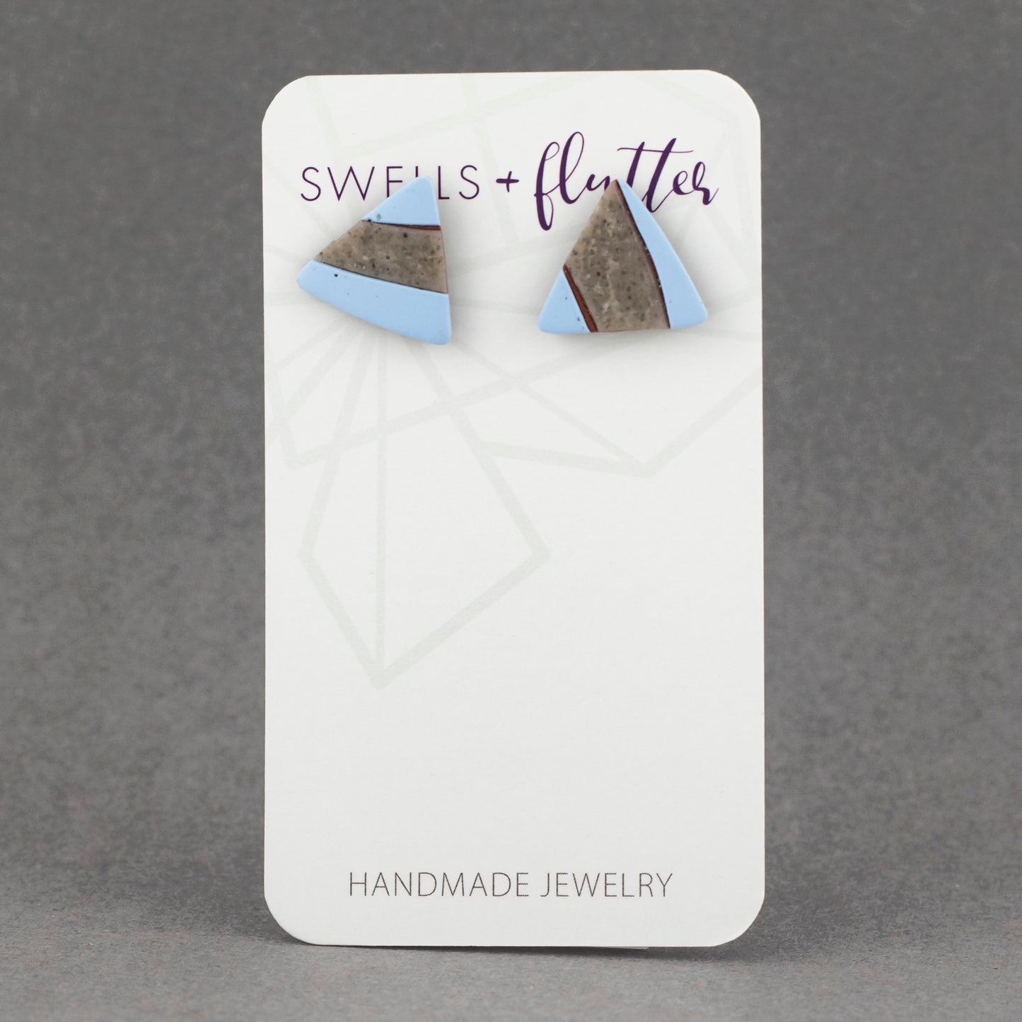Blue & Gray/Granite Triangle Stud Earrings