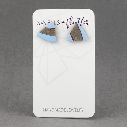 Blue & Gray/Granite Triangle Stud Earrings