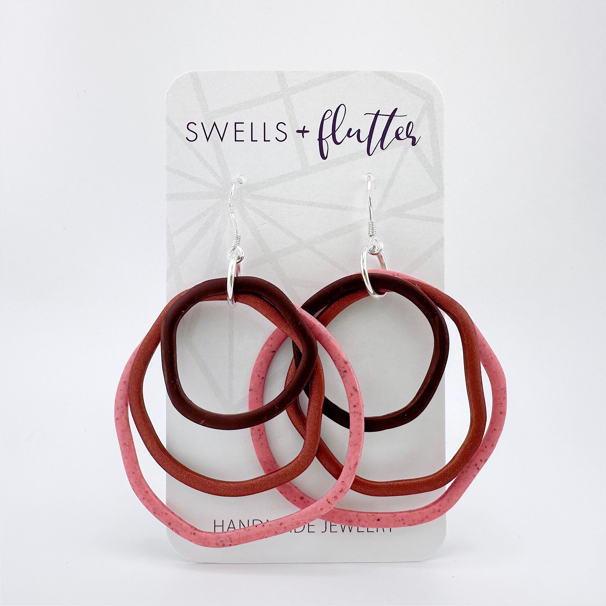 Layered Hoop Drop Earrings • Pink Tones