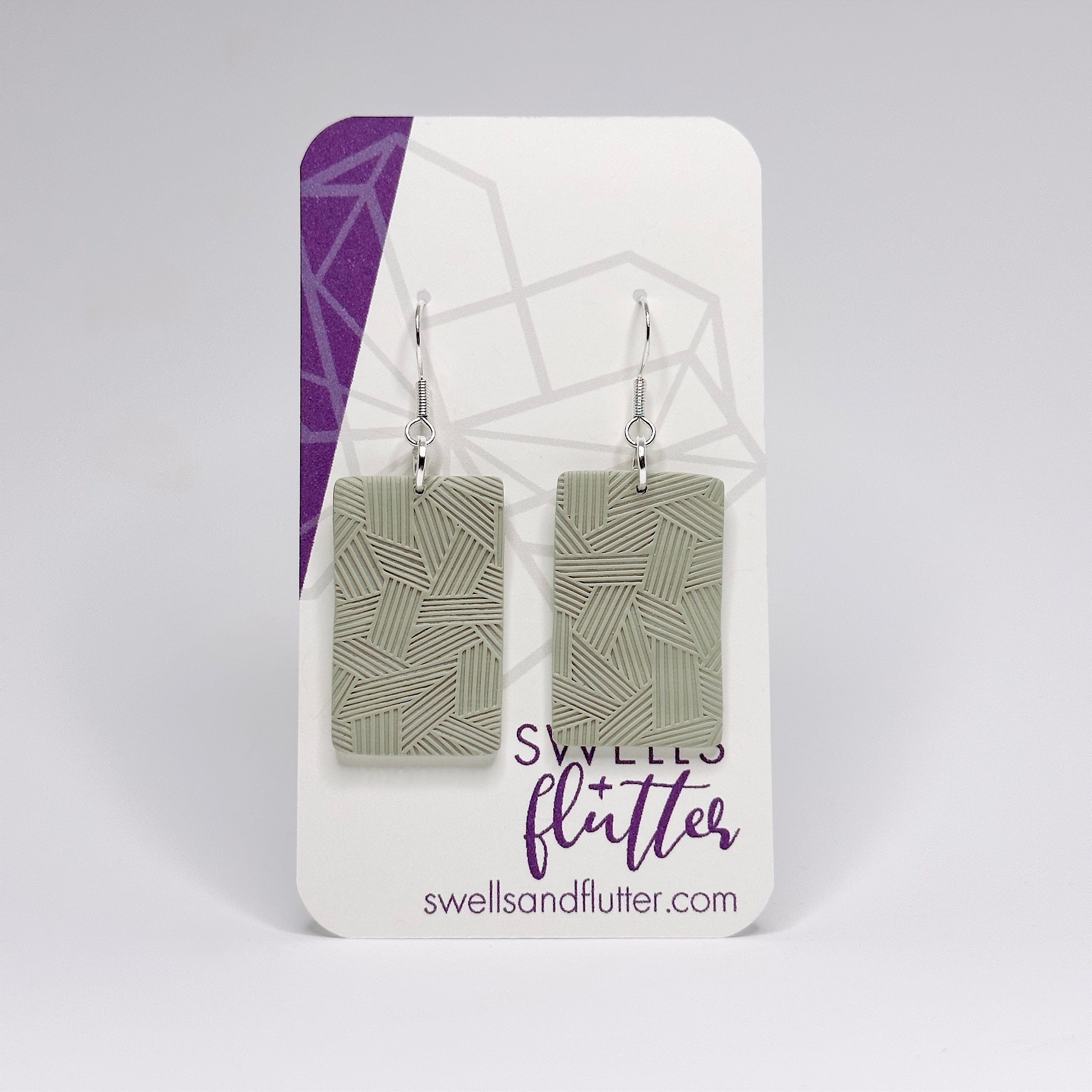 Rectangle Drop Earrings • Textured Angles Soft Sage