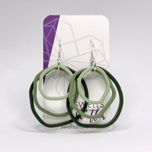 Layered Hoop Drop Earrings • Greens