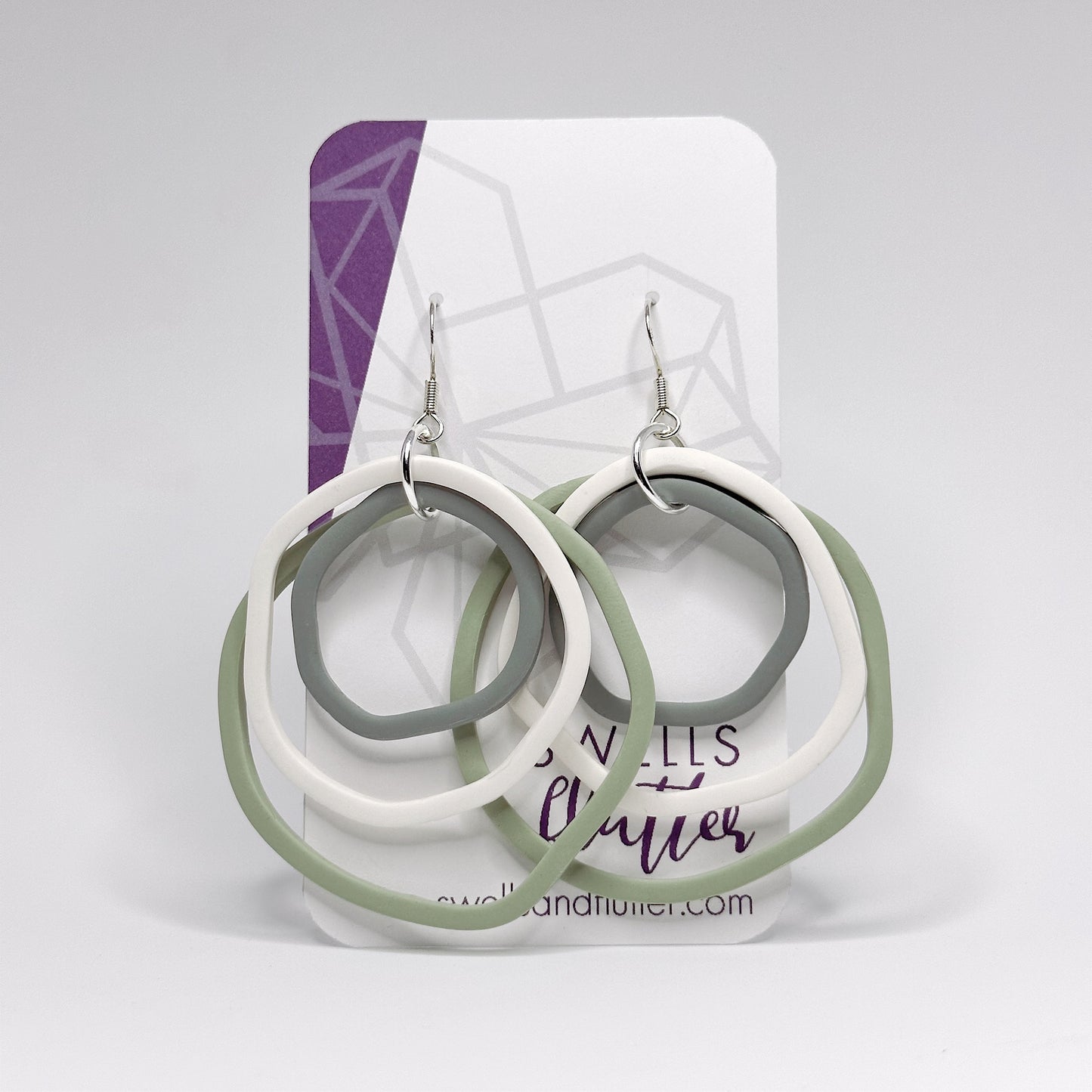 Layered Hoop Drop Earrings • Soft Greens