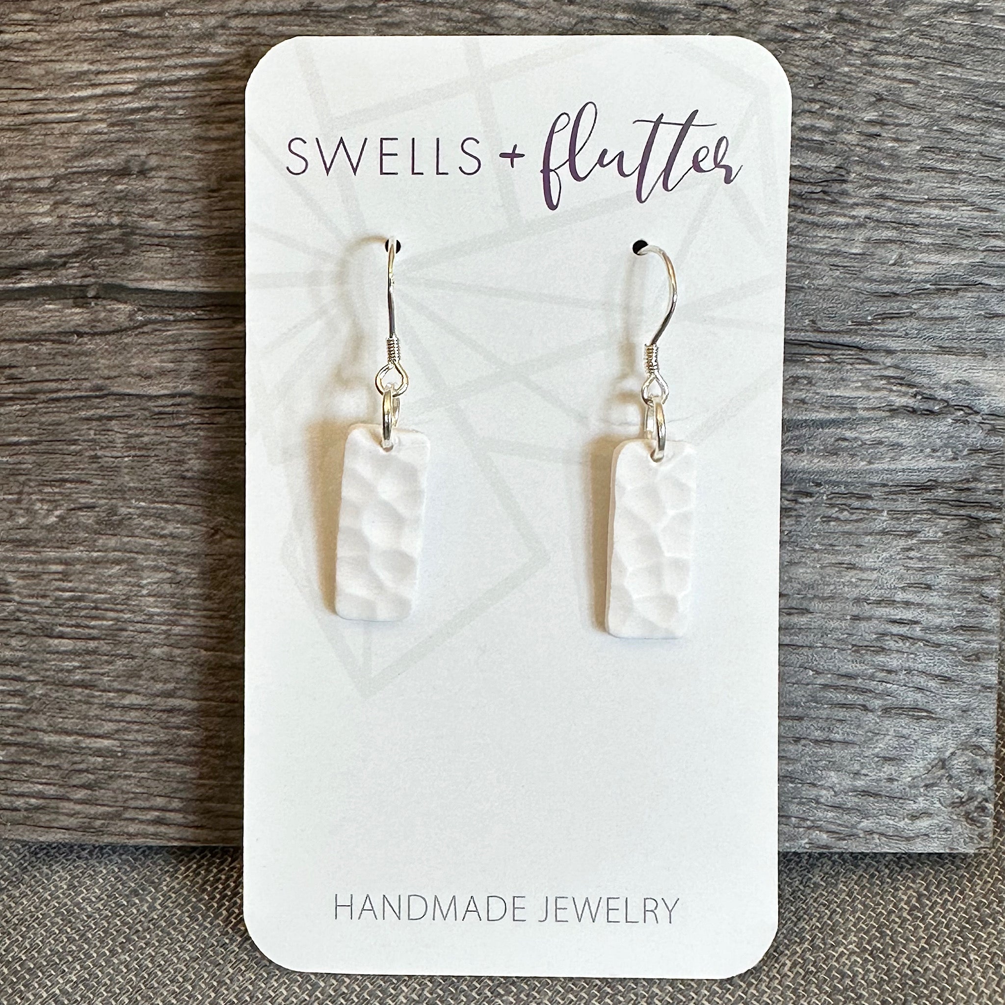 Mini Bar Drop Earrings • Hammered Textured white