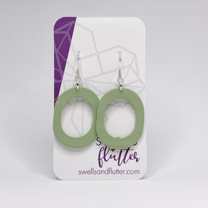 Oval Hoop Drop Earrings • Soft Green