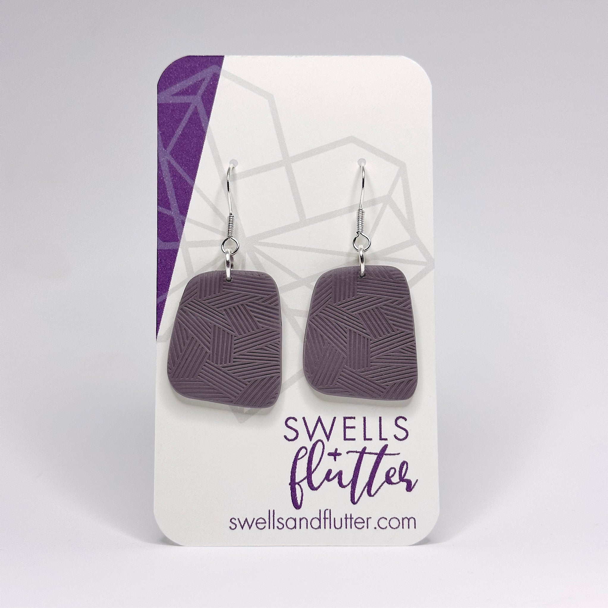 Trapezoid Drop Earrings • Textured Angles Lilac Gray
